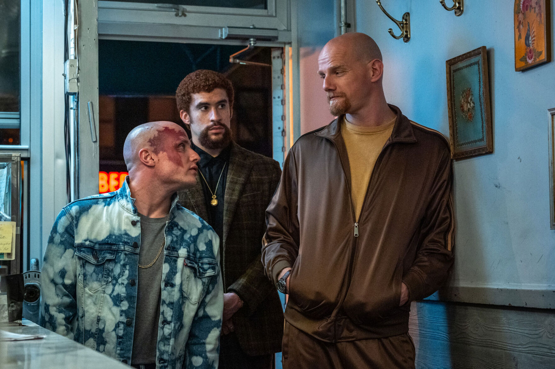 Bad Bunny and his fellow henchmen in Caught Stealing